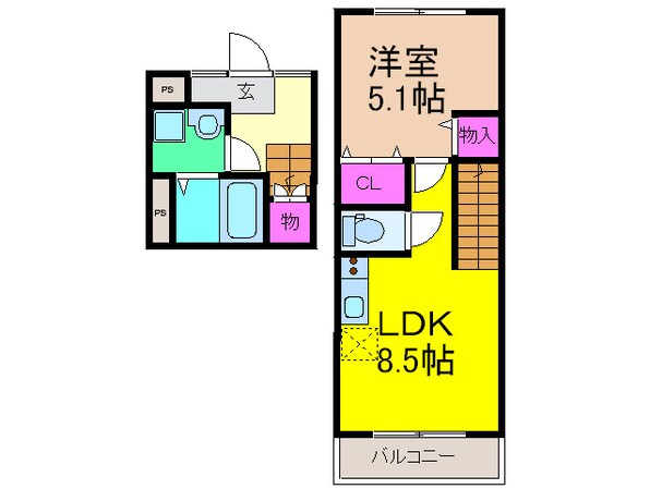 ﾌｼﾞﾊﾟﾚｽ ｽﾘｰﾊｰﾌﾞｽﾞ服部寿町の物件間取画像